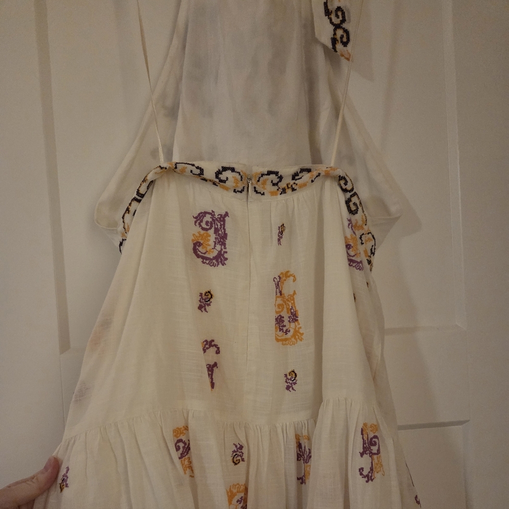 NWT Anthropologie Embroidered Halter Maxi Dress Size 12 In Ivory - Picture 9 of 14